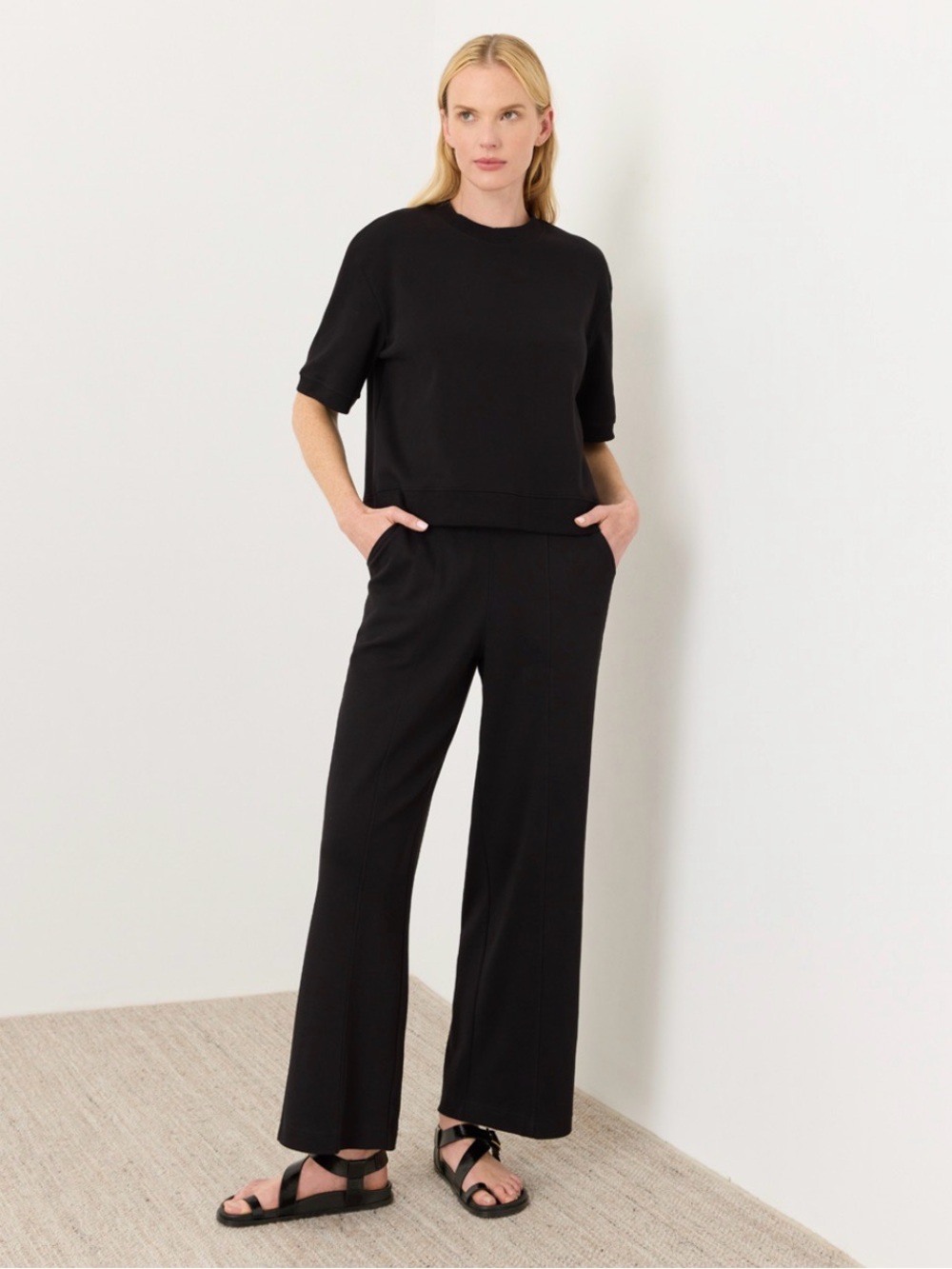 Pact Organic Airplane Pintuck Black Wide-Leg Women's Pants - Picture 4 of 8